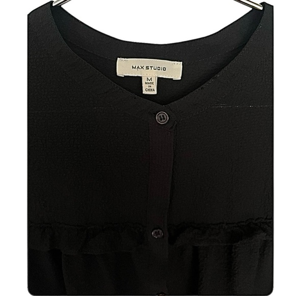 Max Studio | Black Button Smocked Blouse | Sheer Black | Women’s Size Medium - Picture 3 of 5
